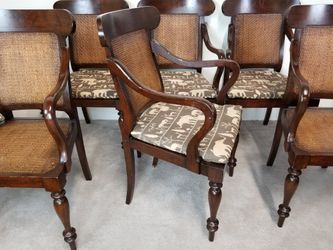 Set of 2 (4 available) BLOOMINGDALES Italian Cane Back Tropical Dining Accent Armchairs with Custom Made Animal Style Seat Pads