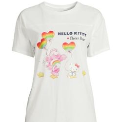 NWT Sanrio HELLO KITTY x CARE BEARS rainbow balloons crew neck short sleeve VARIOUS SIZES AVAILABLE