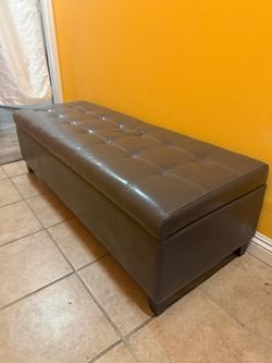 Gray Faux Leather Tufted Storage Ottoman Bench