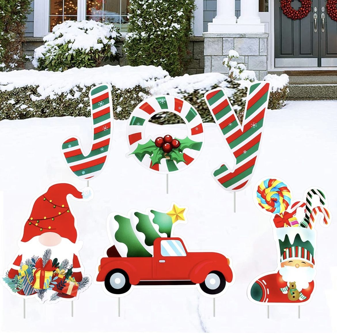 6Pcs Christmas Yard Signs with Stakes, Christmas Yard Decorations Outdoor Lawn Decor for Home Garden Pathway Walkway Xmas Party Decorations Winter JOY