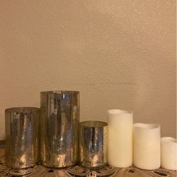 Beautiful Big Golden  Decorative Candle Jars With Led Candles 