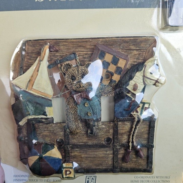 Vintage 1997 FIGI Handpainted 3D Toy Chest Double Switchplate Kids Room Decor