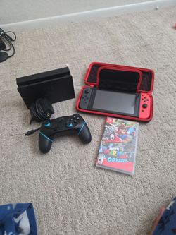 Nintendo Switch V1 Unpatched Bundle(XAW1006)+Super Mario Odyssey Game Card+Controller+Metallic Mario Case+Dock and Charger