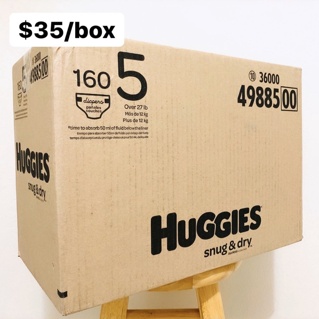 Size 5 (Over 27 lbs) Huggies Snug & Dry (160 diapers) - $35/box