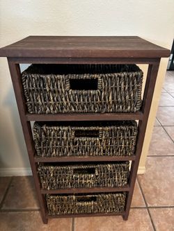 Wood 4 Baskets Drawer Storage 28”H 15 1/4”W 11”D