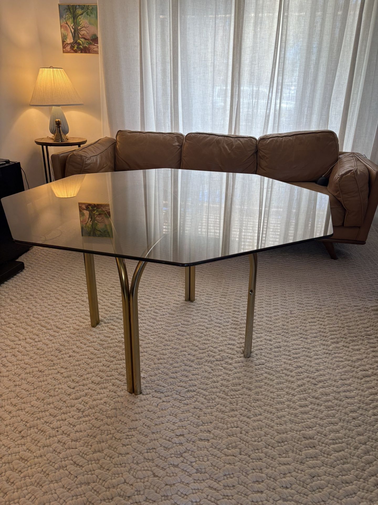 Smoked Glass With Brass Octagon Table Art Deco