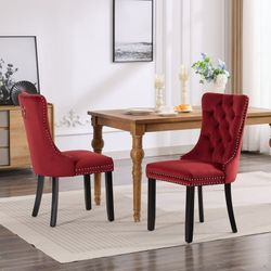 Classic Velvet Dining Chairs, High-end Tufted Solid Wood Contemporary Velvet Upholstered Dining Chair with Wood Legs Nailhead, SET OF 4, Burgundy, Win