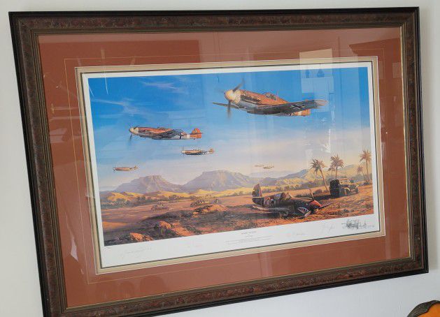 Desert Victory by Nicolas Trudgian features Me109Fs of JG27 in North Africa during Rommel's advance towards Tobruk.

Nicolas Trudgian's painting Deser