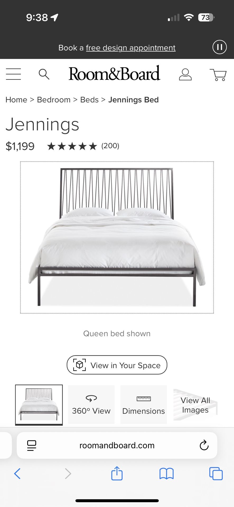 Room&Board Black Metal Queen Bed Frame