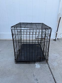 Folding Metal Dog Crate w/ Plastic Tray – Double Door Wire Kennel