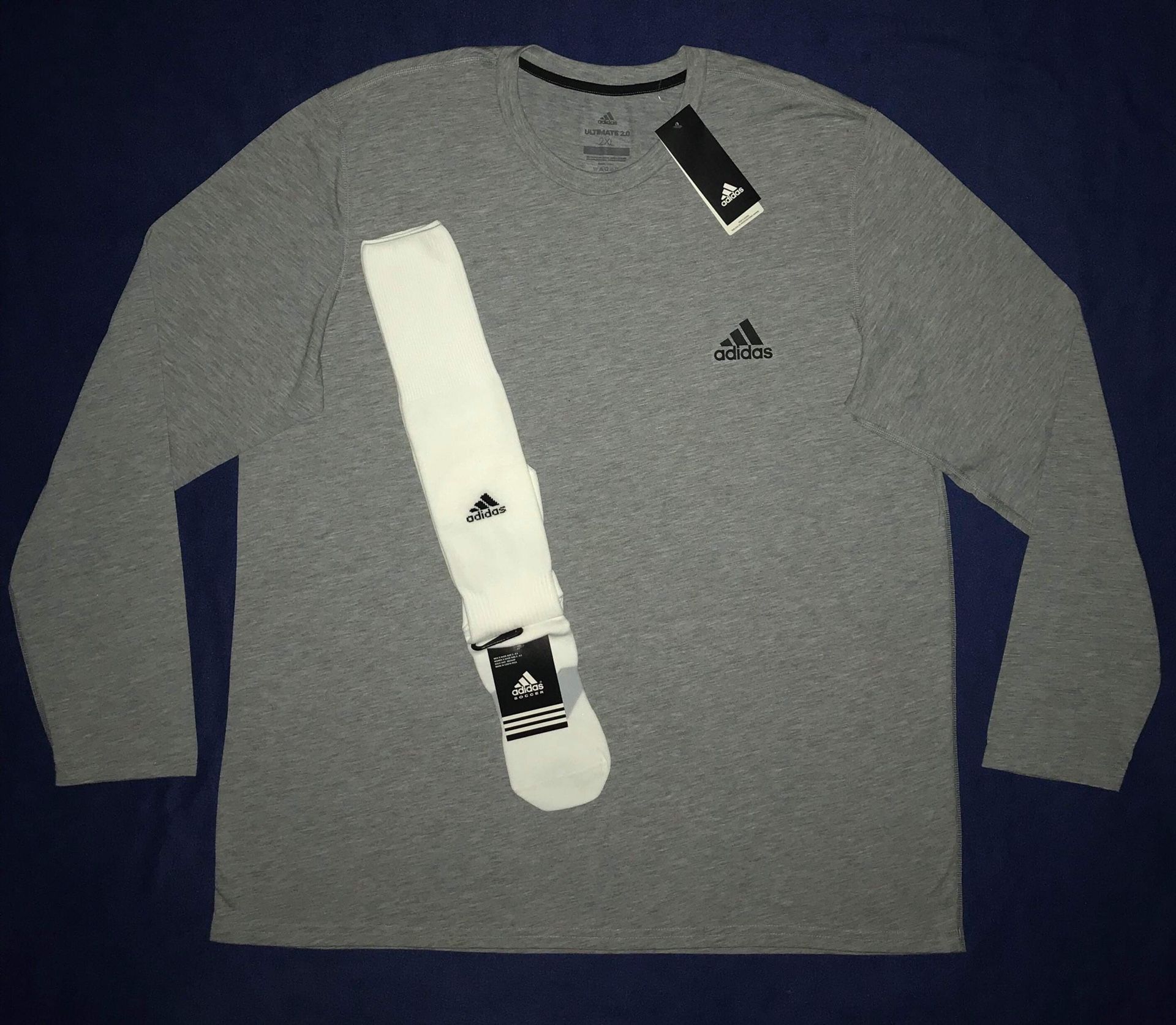 2XL ADIDAS CLIMALITE ATHLETIC SHIRT & MATCHING SOCKS.