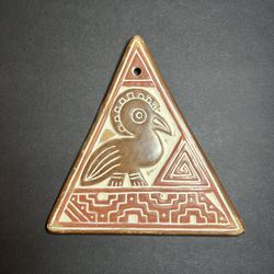 VTG Pre-Columbian Pottery Art Bird & Geometric Pattern Triangle Shaped Wall Tile