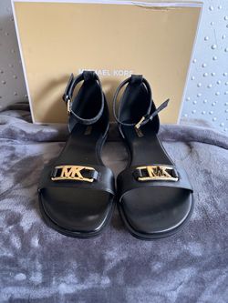 Michael Kors Black Leather Flat Sandals