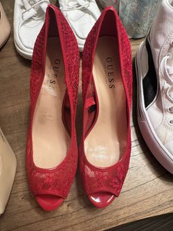 Guess Red Size 9 Lace High Heels 