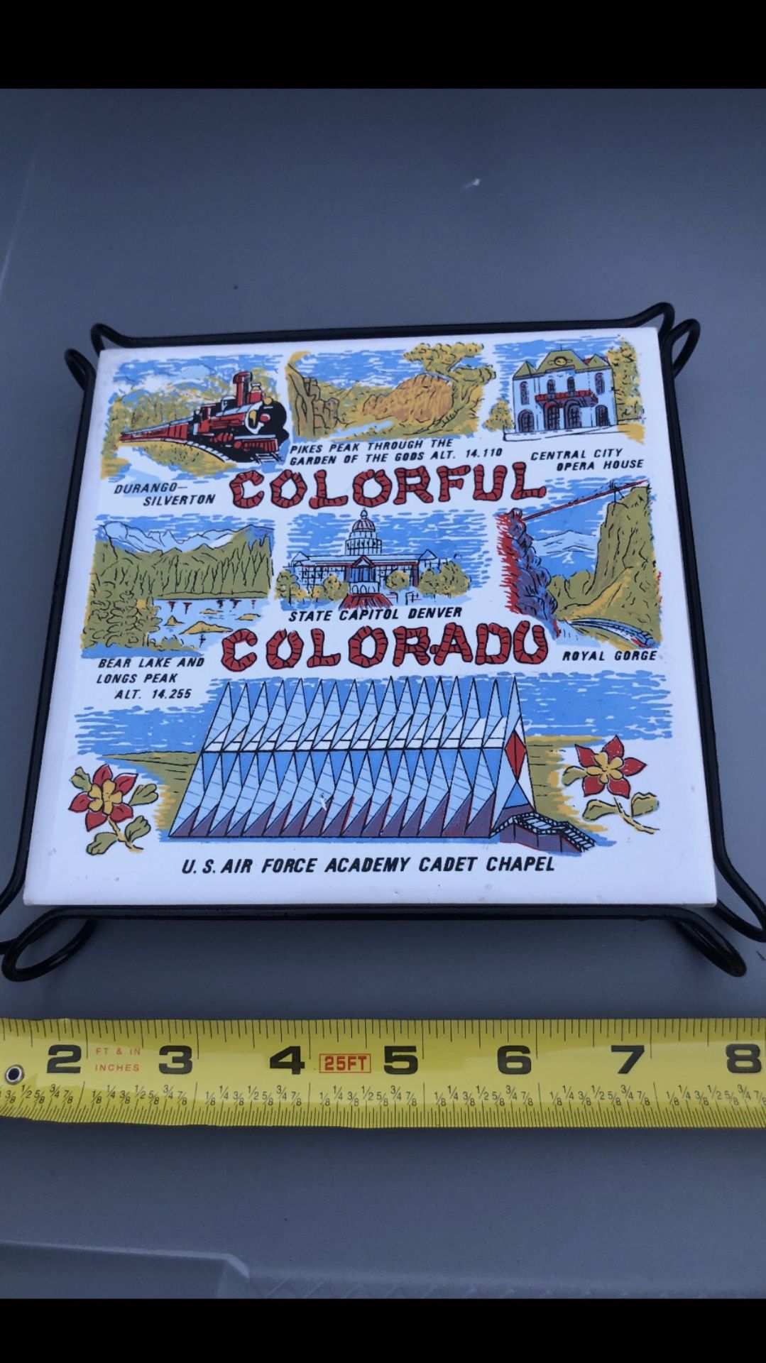 Vintage ceramic trivet, State of Colorado