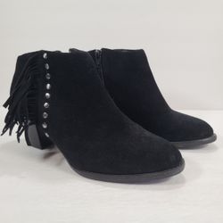 Vionic Faros Black Suede Fringed Ankle Booties Size 6.5