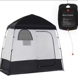 Black Pop Up Polyester Cloth Portable Shower Tent Enclosure with 2 Rooms and Shower Bag