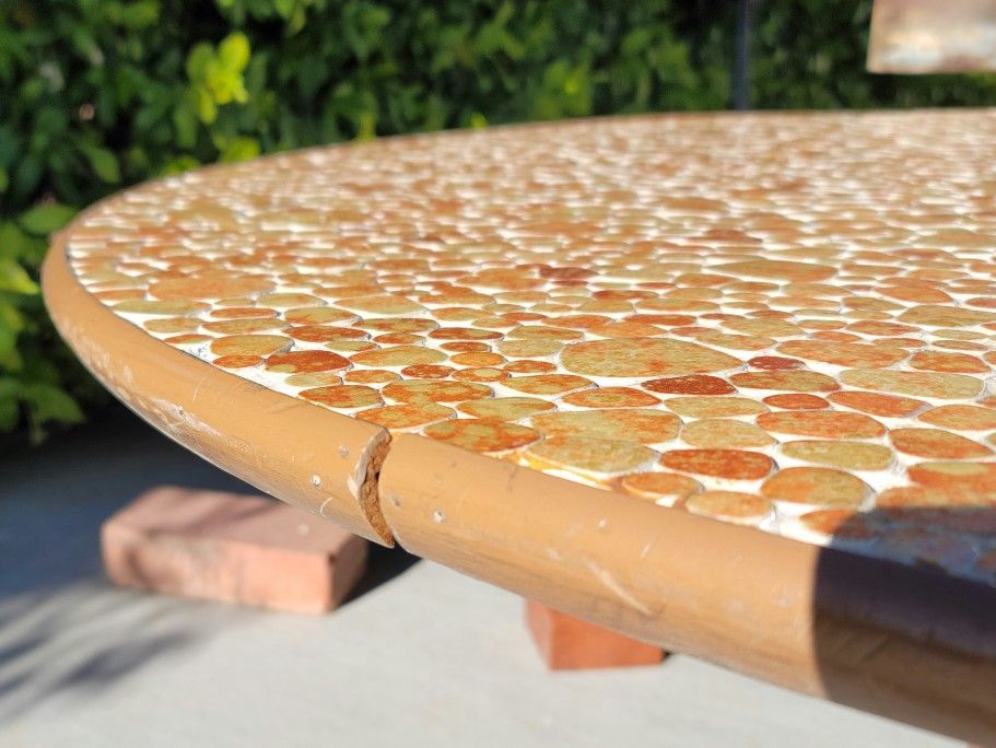 Retro Mid Century Orange Mosaic Glazed Tile Coffee Table | 60s 70s Funky coffee table