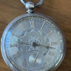 Solid Sterling Silver Victorian Age Pocket Watch with Victorian Age watch chain - Extremely RARE