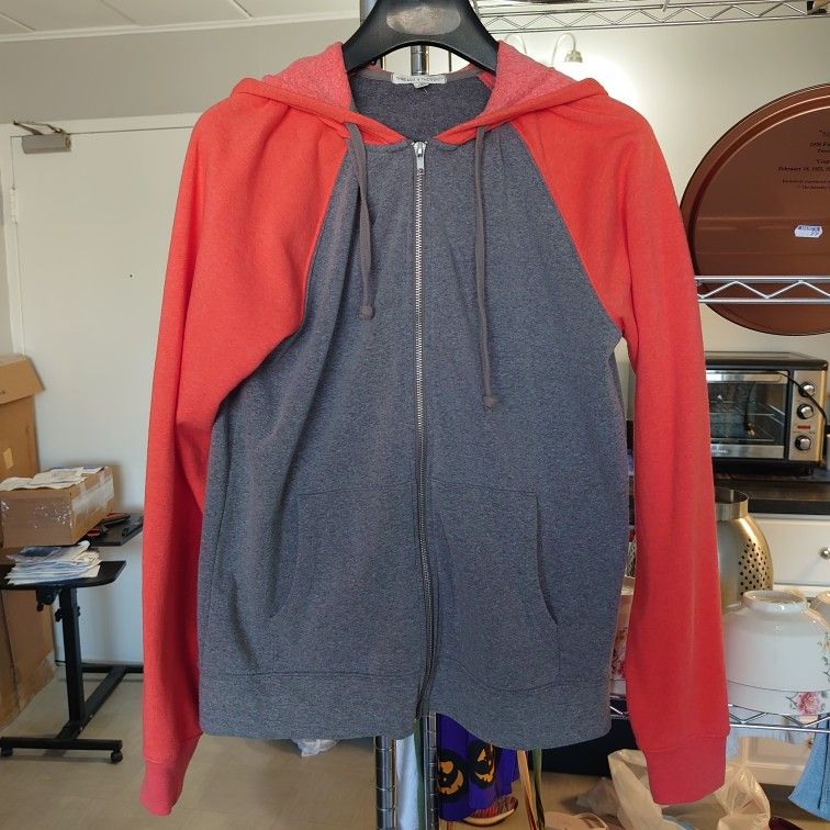 Threads 4 Thought Raglan Colorblock Full Zip Hooded Fleece Jacket Size S Grey/Orange