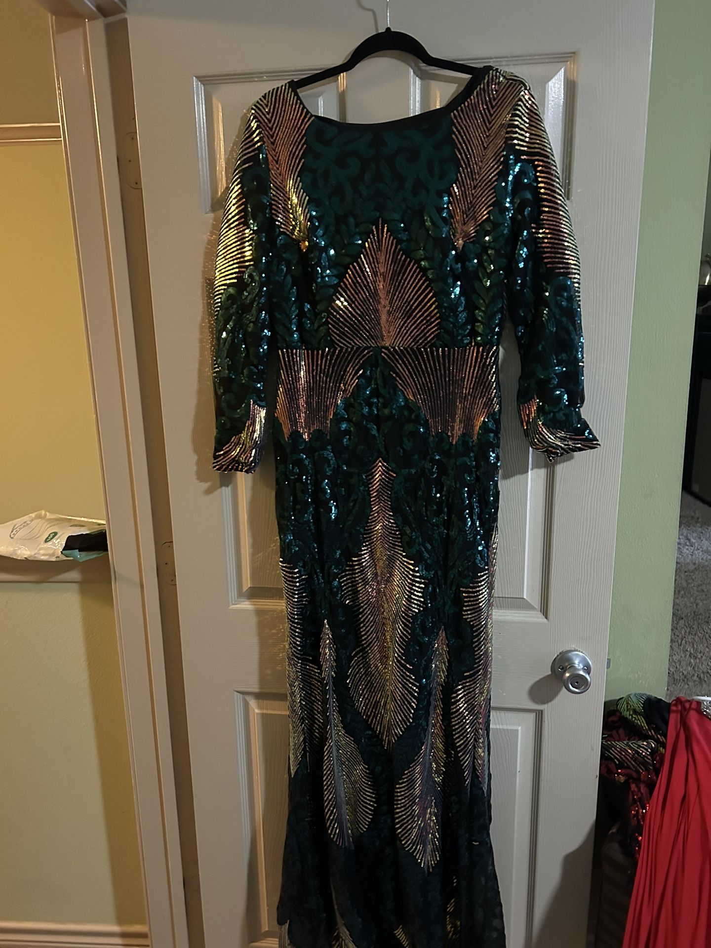 Gold and Green Sequin Dress