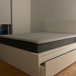 Bundle Sale - IKEA bed Set White With Storage Drawers And A Novaform Memory Foam Mattress, Almost New! 