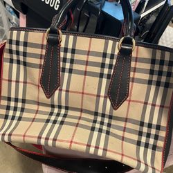 Real Burberry Black/Tan Horseferry Check Canvas Ballingdon Contrast Stitch Medium Tote Bag