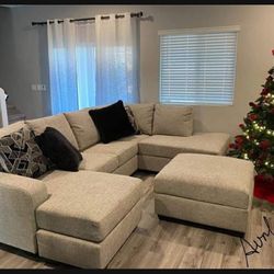 Megginson Beige 2 Piece U Shape Modern Sectional Couch 👍 Brand New 💥 Financing Available✅