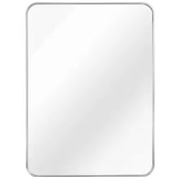 Wall-Mounted Classic Silver 24" W x 36" H Decorative Rectangle Aluminum Mirror