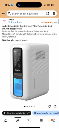 avylo 70oz Portable Dehumidifier for Home