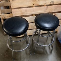 Black Leather Swivel Stools Good Condition 