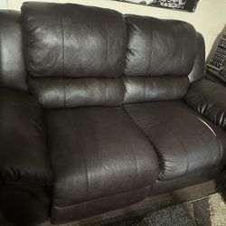 Brown Leather Love Seat And Couch