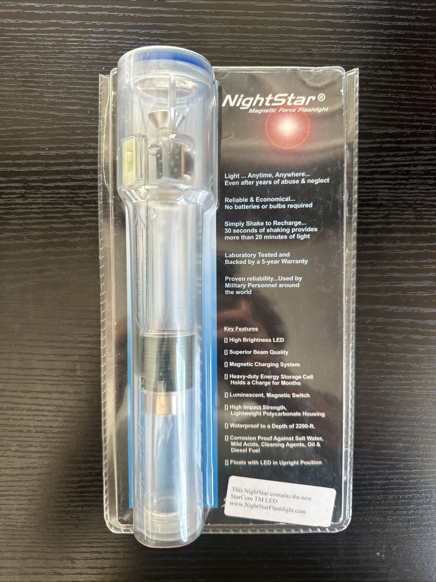 NightStar Shake Flashlight, Rechargeable Capacitor Light White LED. Original Packaging
