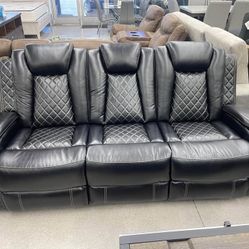 3PC Power recliner sofa set Black Breathing leather