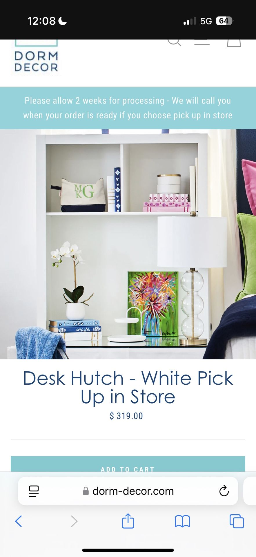 Dorm Decor White Desk Hutch  