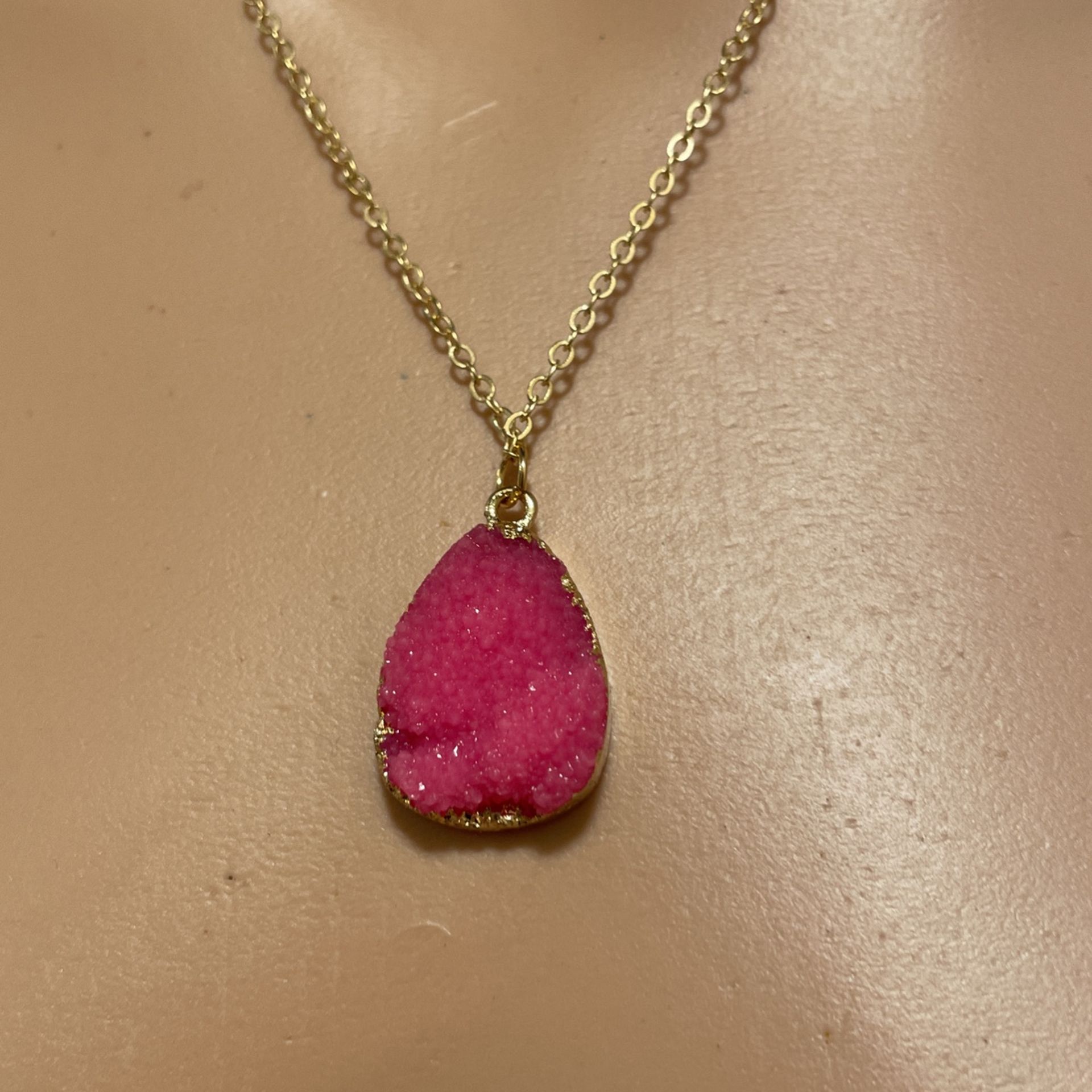 Necklace With Pink Druzy Stone