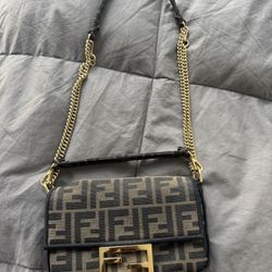 Authentic Fendi Zucca Baguette Shoulder Bag – Classic Monogram & Gold Hardware