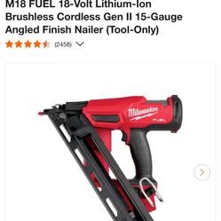 M18 FUEL 18-Volt Lithium-Ion Brushless Cordless Gen II 15-Gauge Angled Finish Nailer (Tool-Only