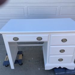 4-Drawer White Wood Desk