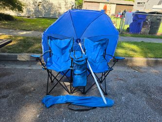 Double chair foldable with 1 foldable chair with umbrella.