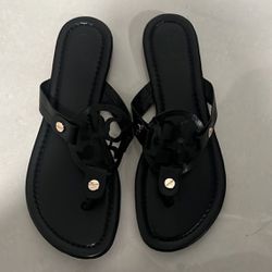 Tory Burch Miller Black Flat Sandals Leather size 8