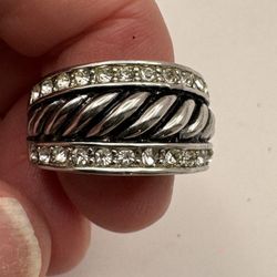 Silver and CZ Ring Size 6 Stacked CZ and Silver Rope Band Ring