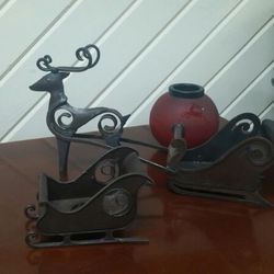 Pier 1 Imports- Sleigh & reindeer candle holders set of 2
