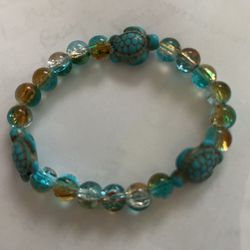 GENUINE TURQUOISE TURTLES AND AURA FIRE BEADED BRACELET NEW GORGEOUS 