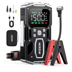 Portable Car Jump Starter with Air Compressor, ACEZUK 150PSI 8000A Jump Starter (All Gas/10.0L Diesel), 12V Battery Jump Box Car Battery Jumper Starte