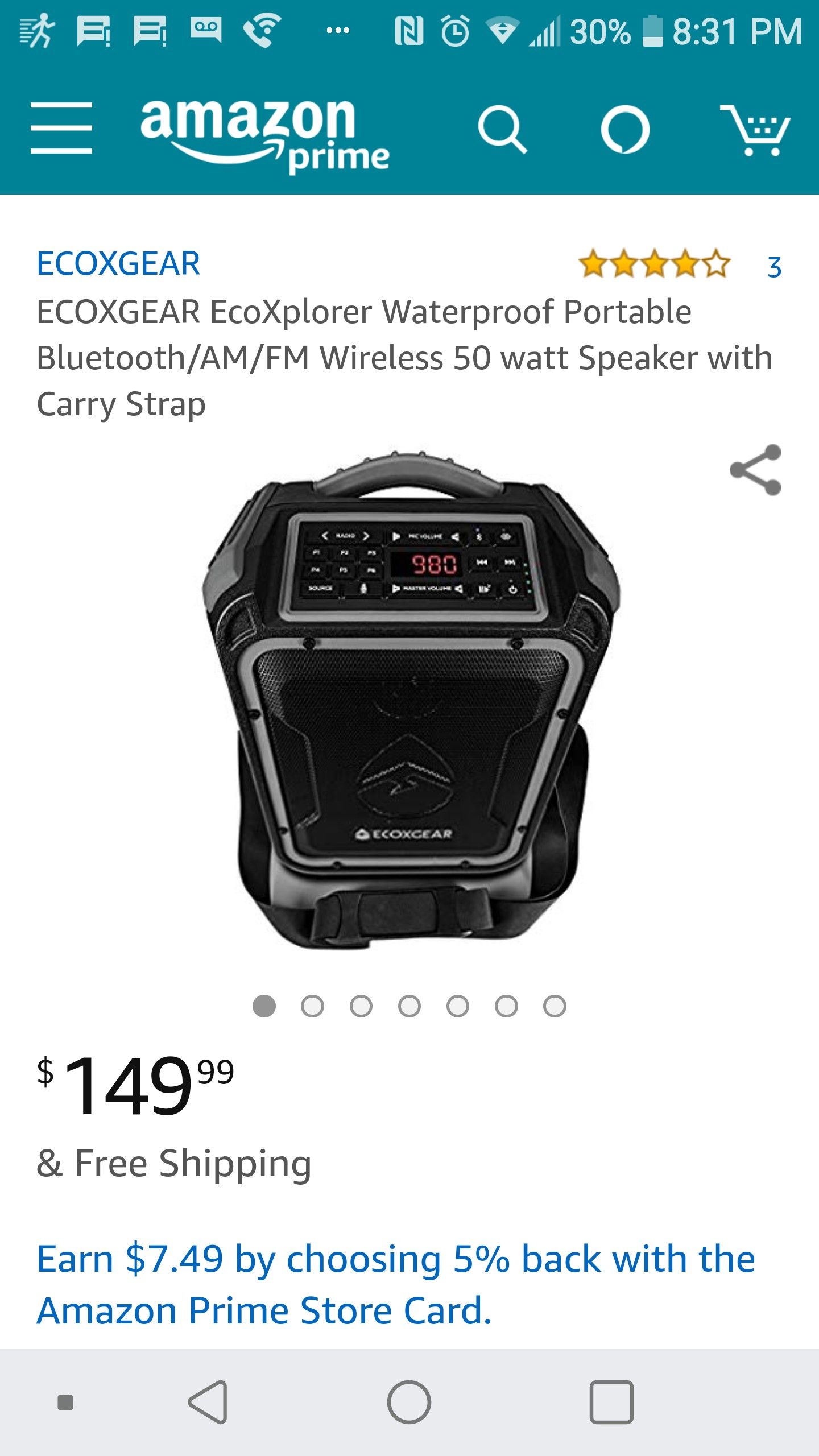 ECOXGEAR EcoXplorer Waterproof Portable Bluetooth/AM/FM Wireless 50 watt Speaker with Carry Strap