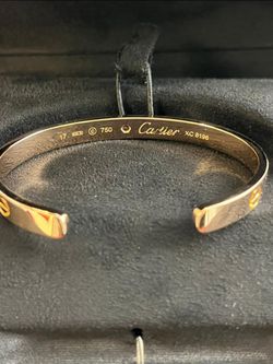 Cartier Love Bangle Bracelet 18 Karat Rose Gold with Sapphire Gemstone Size 17