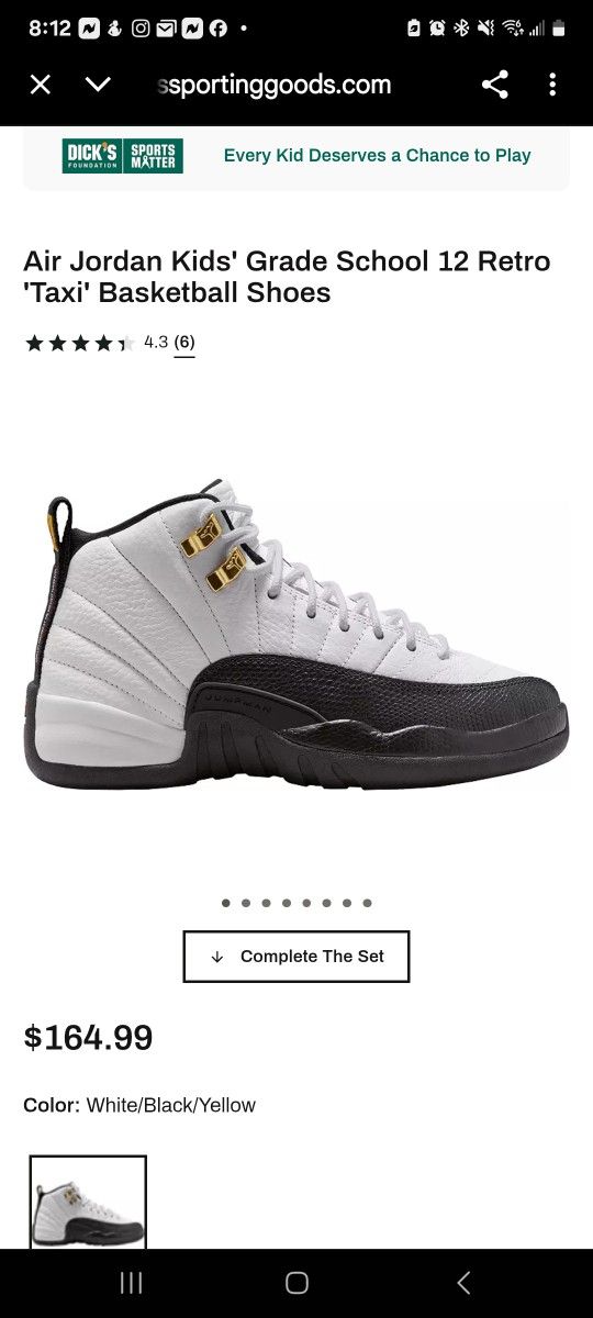 Air Jordan Kids' Grade School 12 Retro 'Taxi' Basketball Shoes