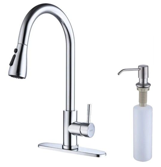 Keer Chrome Kitchen Faucet With Optional Soap Dispenser Single Handle 1-hole Mount With Deckplate New