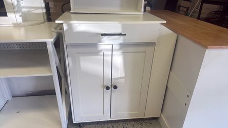 White Storage Cabinet with Drawer and Doors
